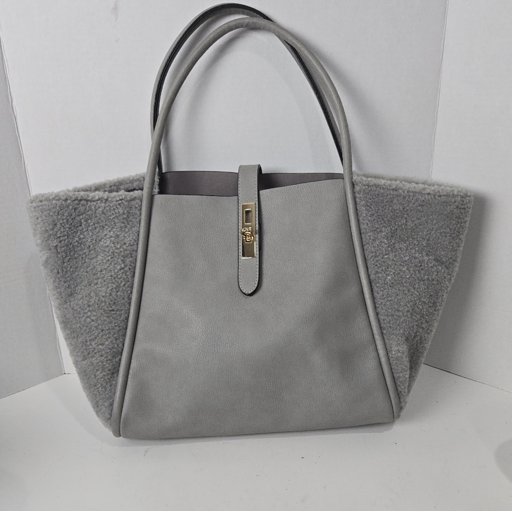 Vegan Leather Shearling Tote